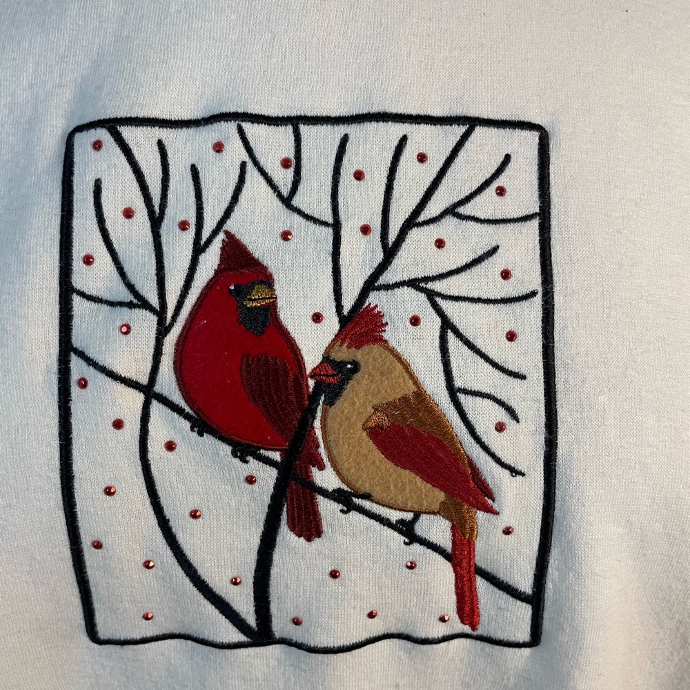 Vintage Cottagecore Whimsical Aesthetic Embroidered Cardinal Pullover Sweatshirt - Picture 8 of 10
